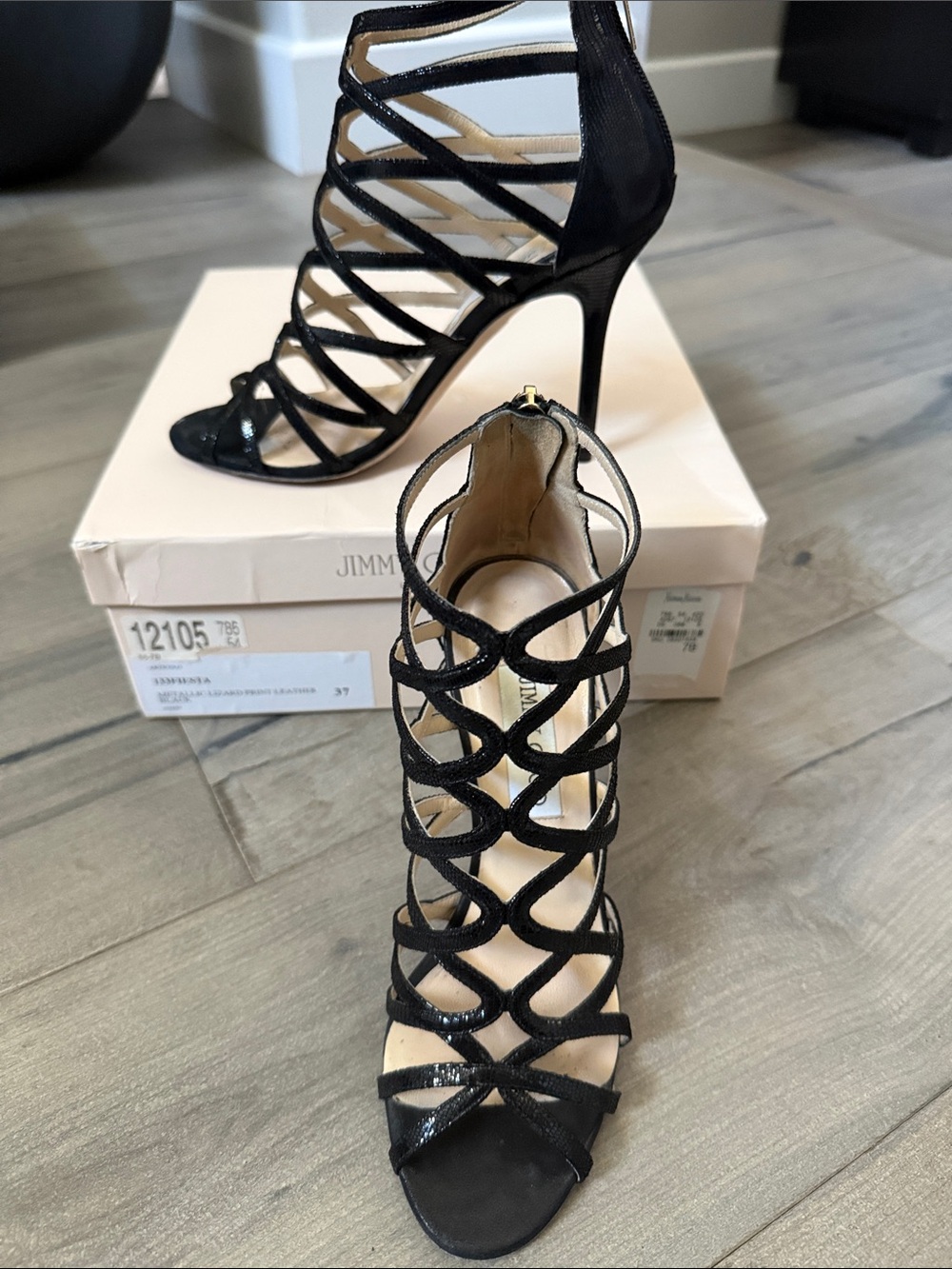 Jimmy Choo Black Strappy Cage High Heel Sandals